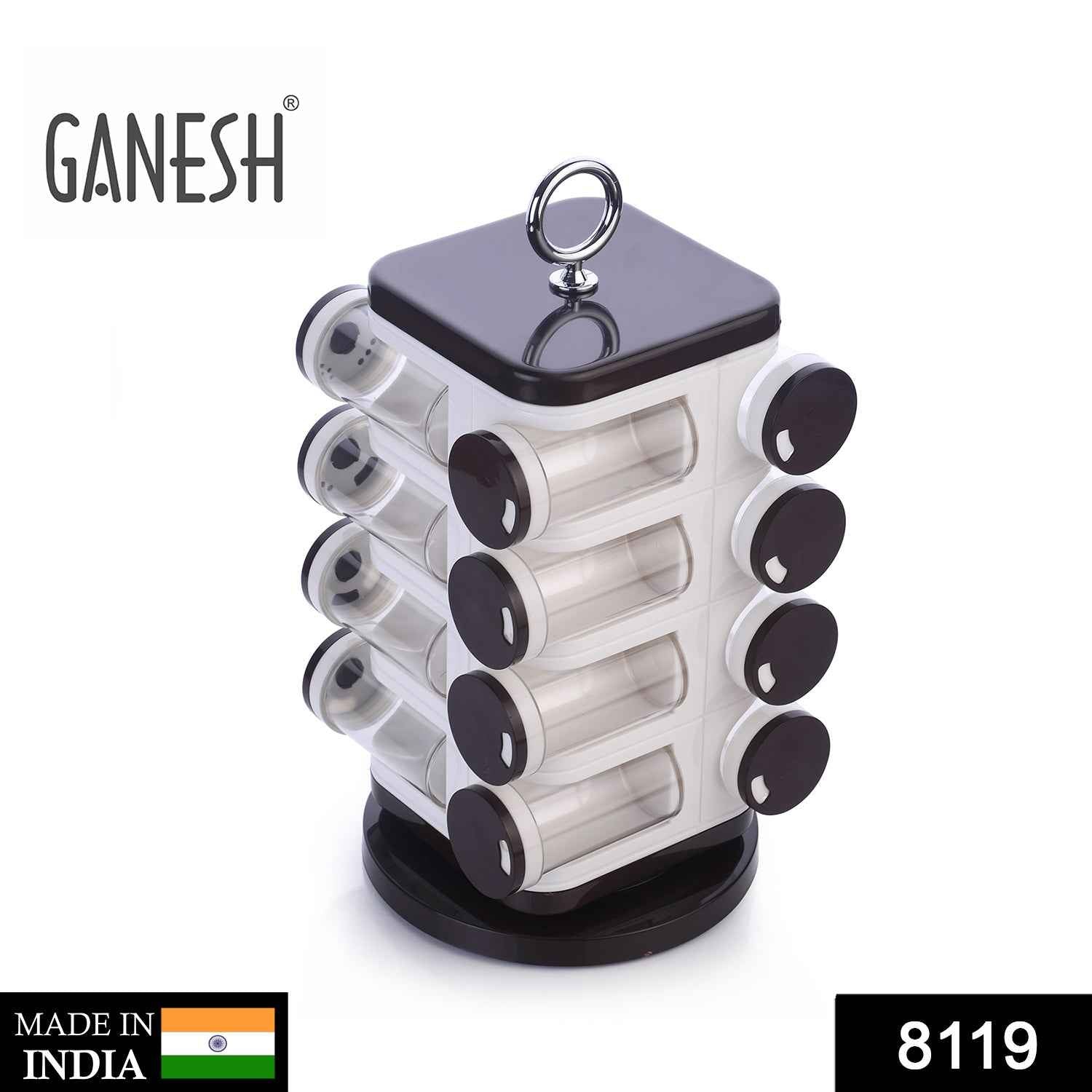 Revolving Spice Rack – 16 PC Plastic Jars, 100ml Each | Ganesh