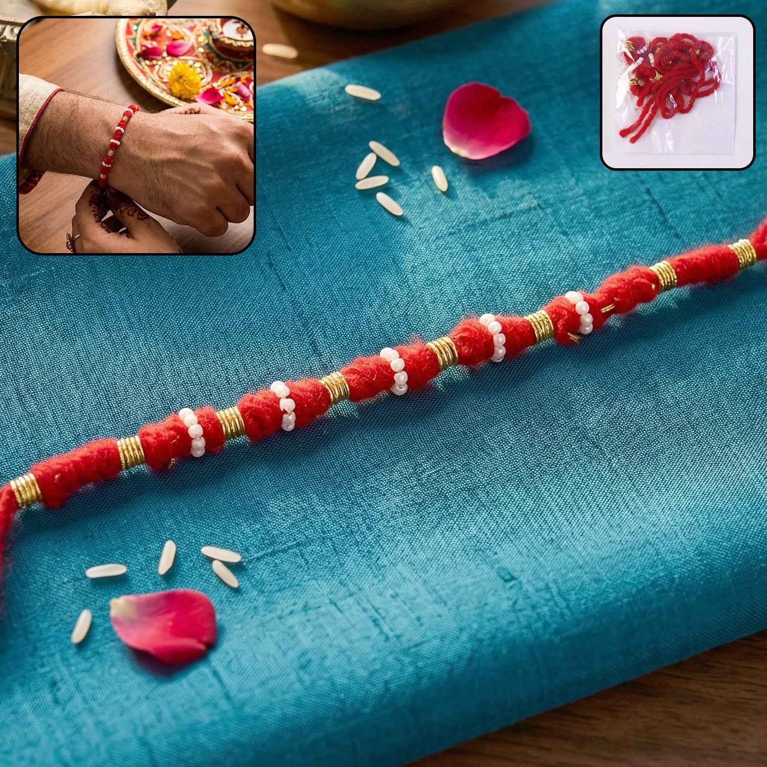 Handmade Red Rakhi with White Beads Ð Traditional Celebration Accessory