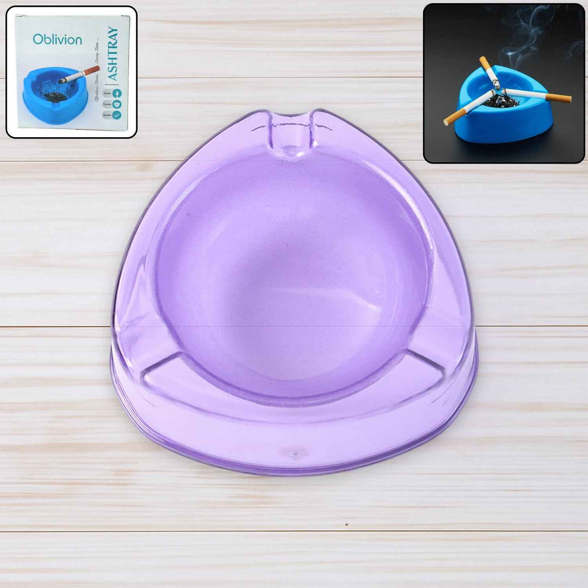 Transparent Purple Plastic Ashtray – Durable Heat-Resistant Design