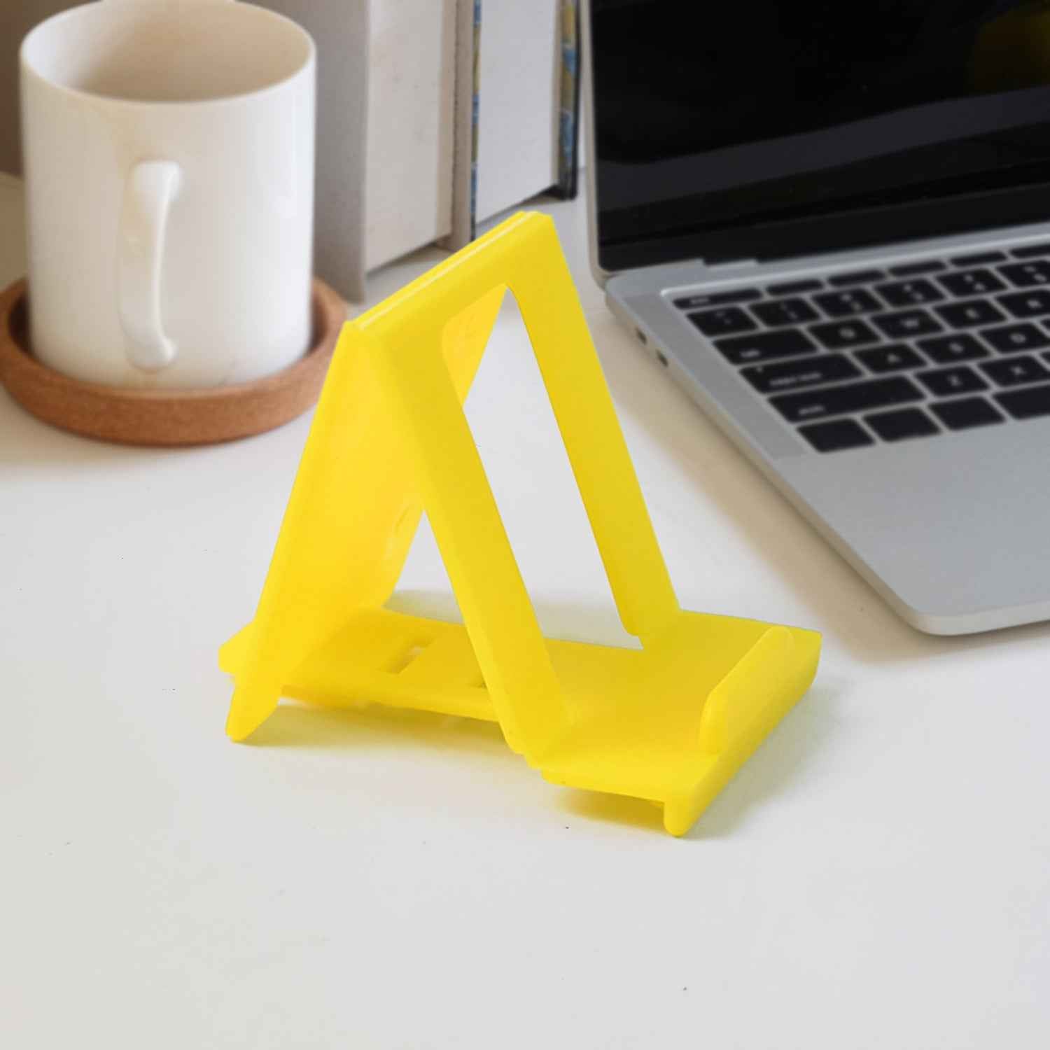 Adjustable foldable plastic mobile phone stand holding phone securely