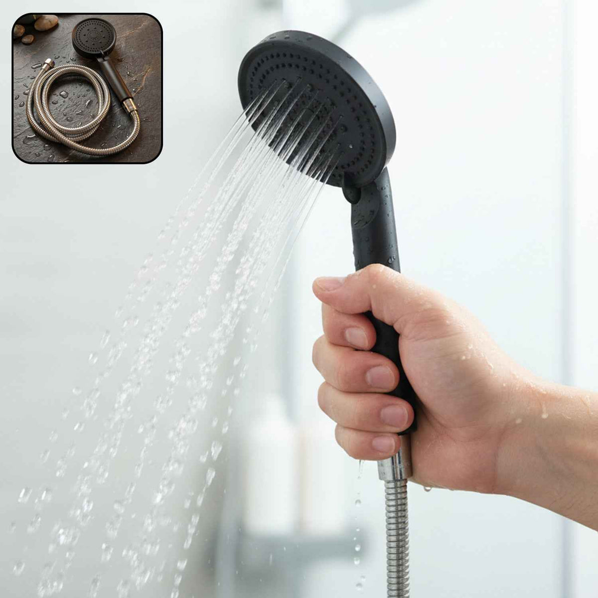 Handheld Shower Head – Flexible Stainless Steel Hose for Easy Use