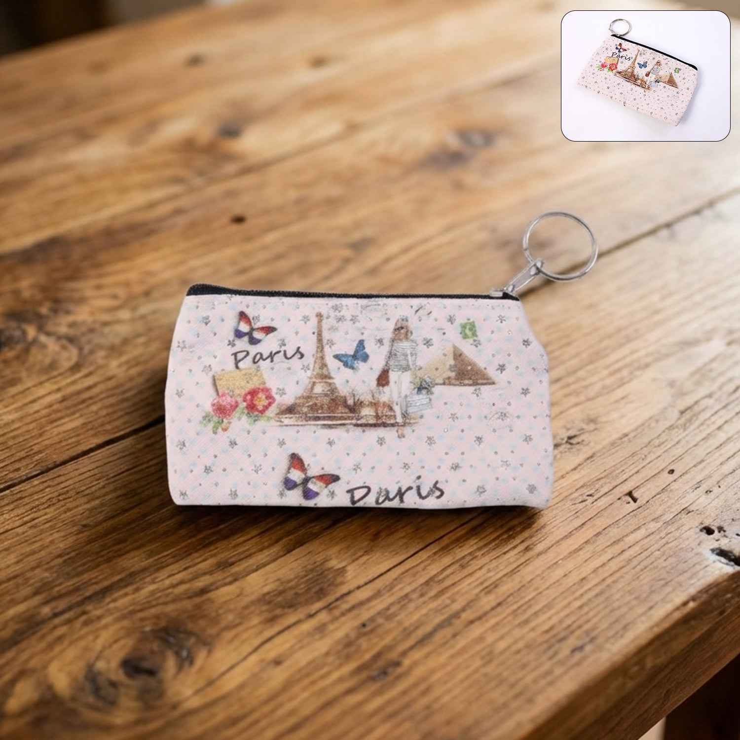 Paris Print Zipper Coin Pouch – Compact & Stylish Storage