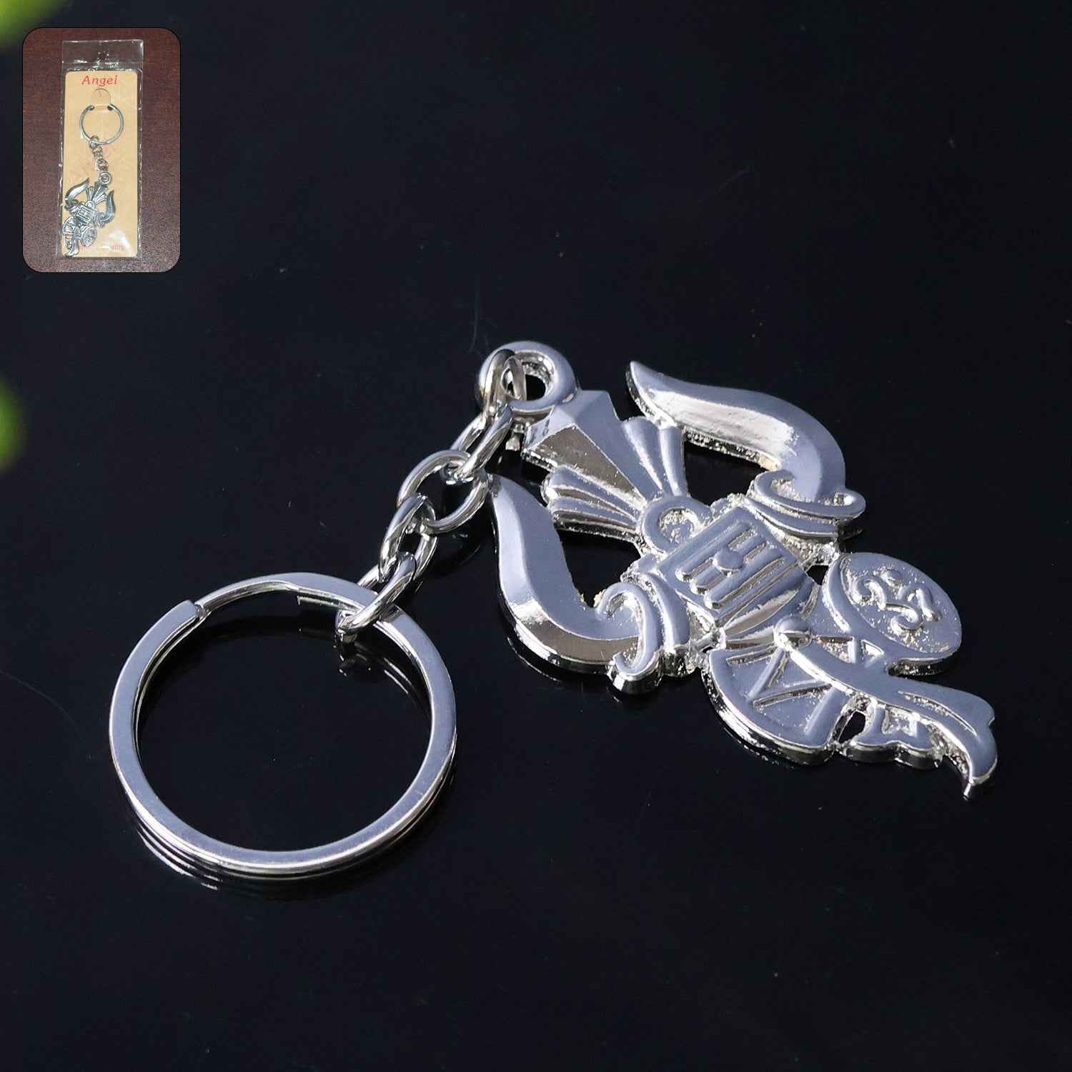 Trishul Damru Keychain – Durable Silver Metal Spiritual Accessory