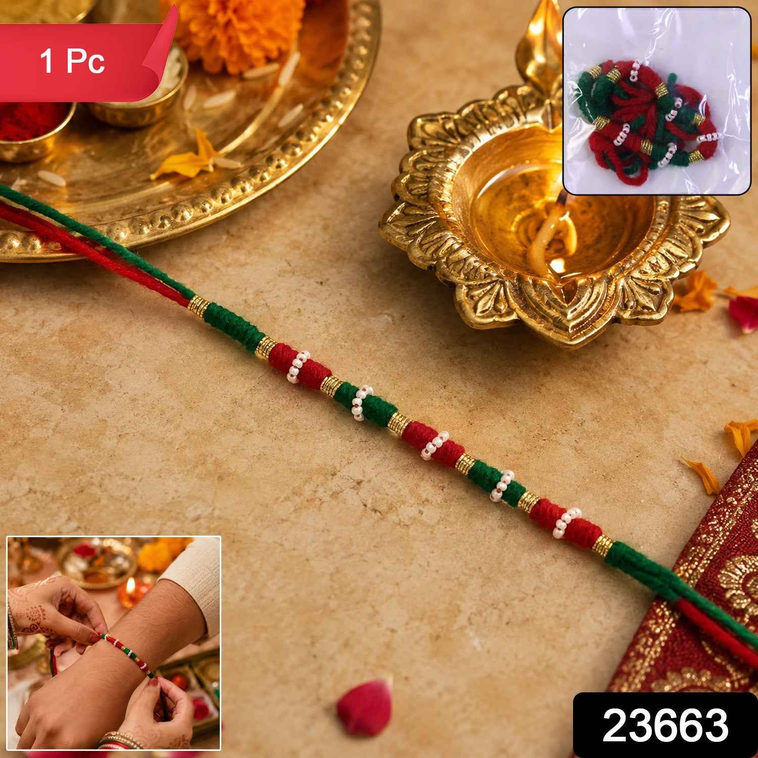 Designer Rakhi Ð Handmade with Golden Beads & Ethnic Threads