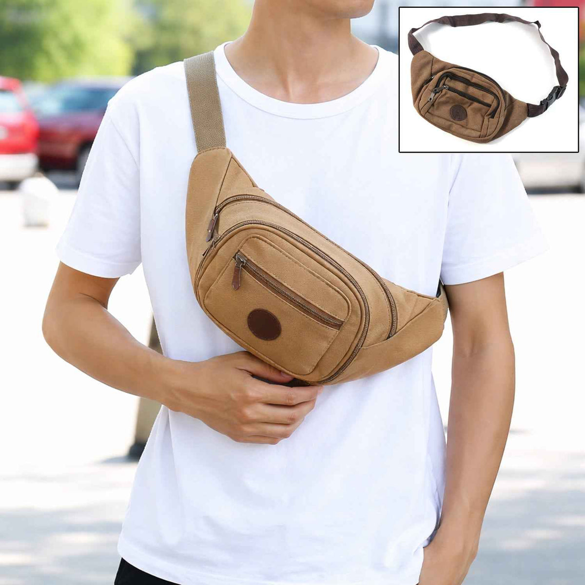 Canvas Waist Bag – Stylish, Multi-Compartment & Adjustable Strap