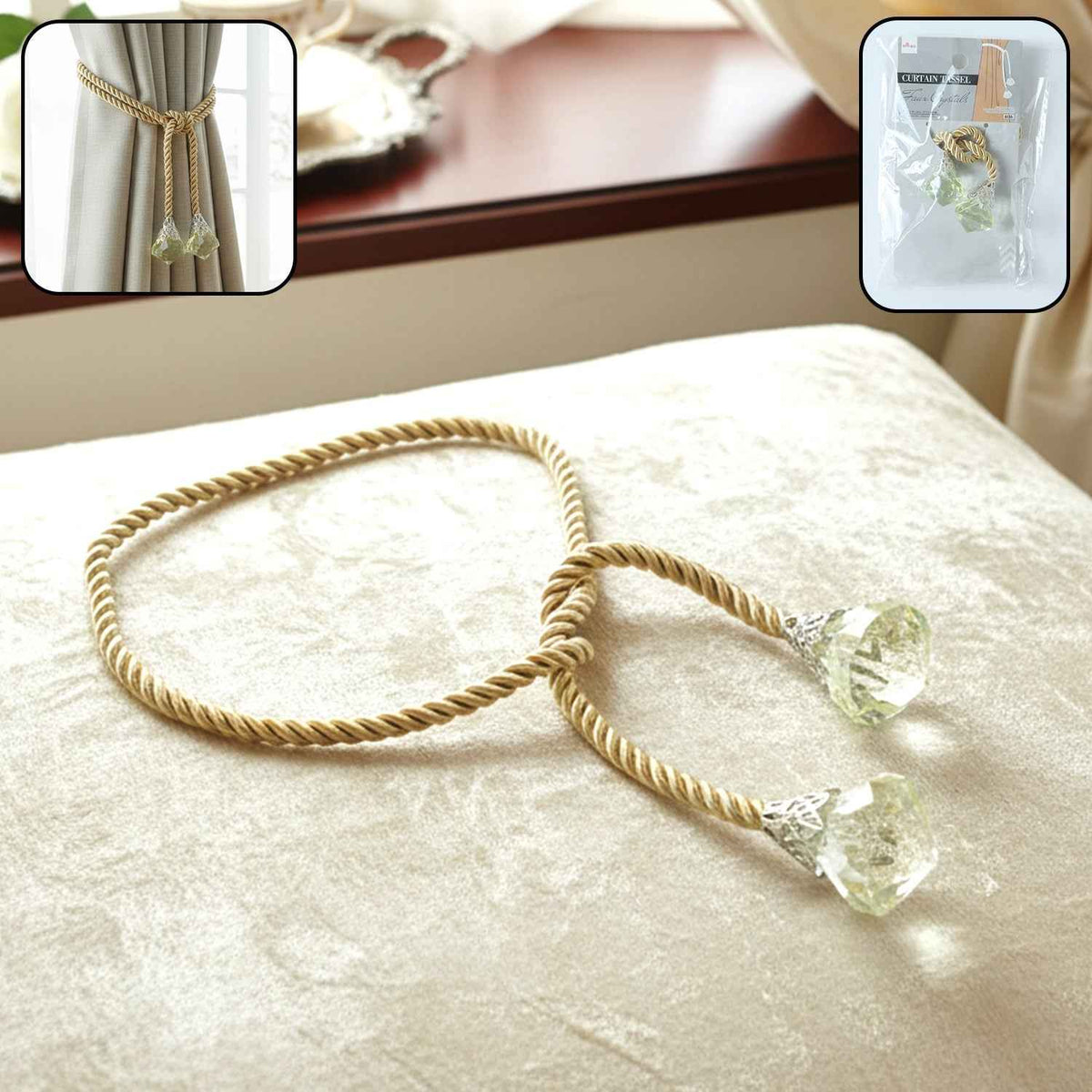 Luxury Curtain Tassel Tieback – Elegant Twisted Rope with Crystal Ends