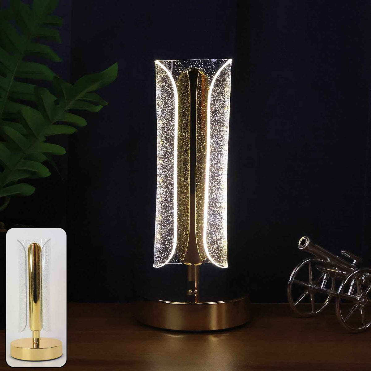 Crystal Table Lamp – Tall Cylindrical LED with USB Charging