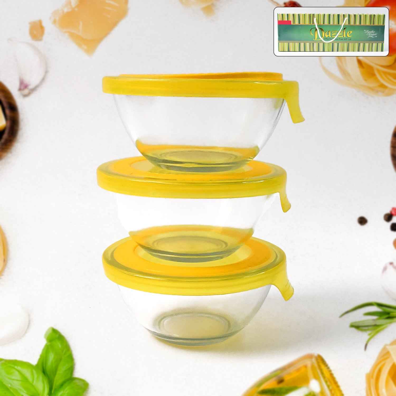 Glass Bowl Set with Lids – Multipurpose Microwave Safe (3 pcs)