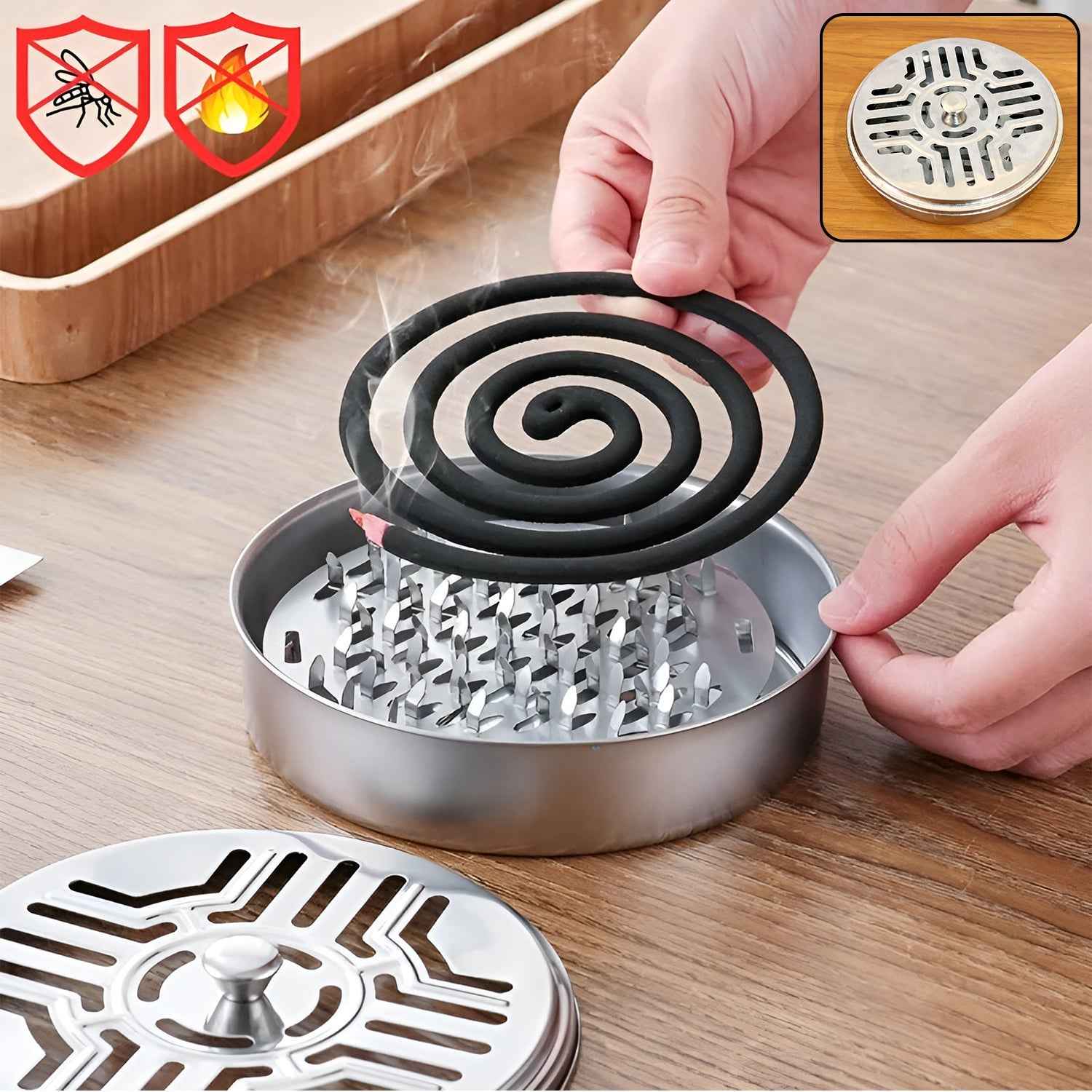 Mosquito Coil Stand – Stainless Steel Safe Burner with Vent Lid