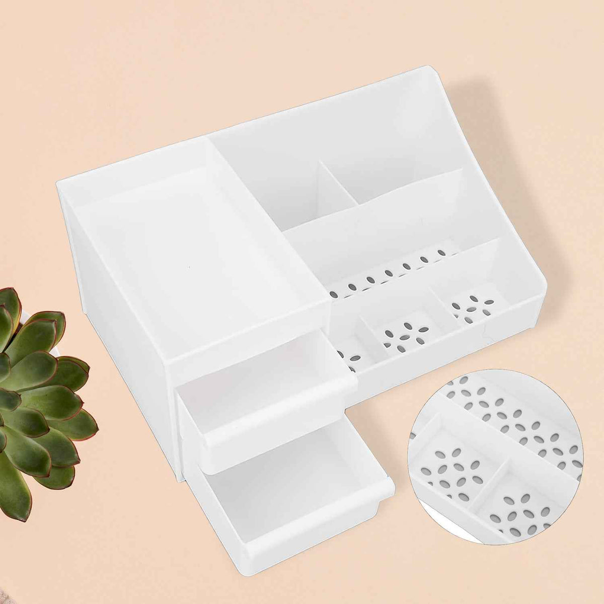 Organivo large capacity white desktop cosmetic storage box with 9 compartments