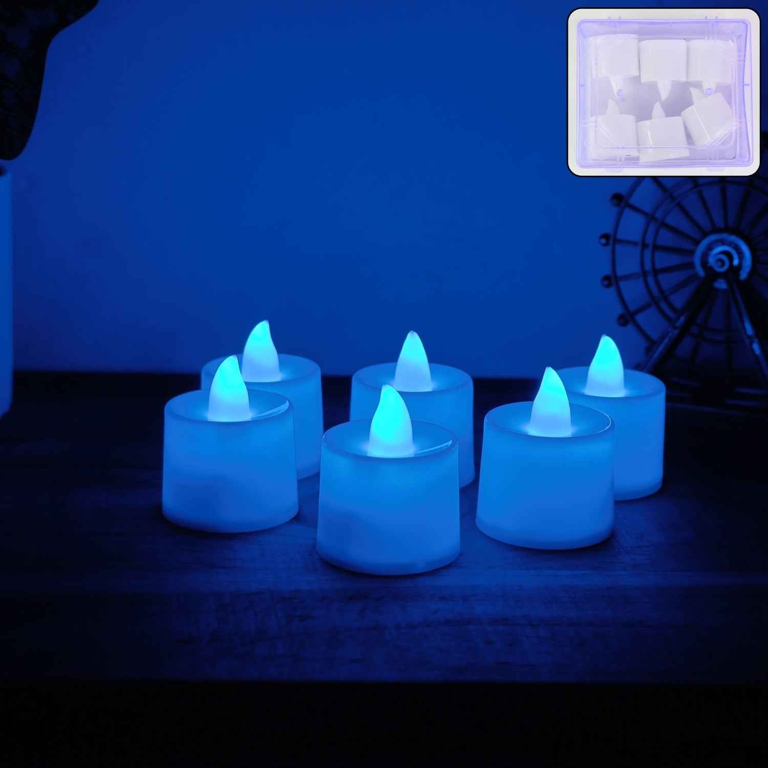 Blue LED Tea Light Candles – Safe Flameless Set of 6