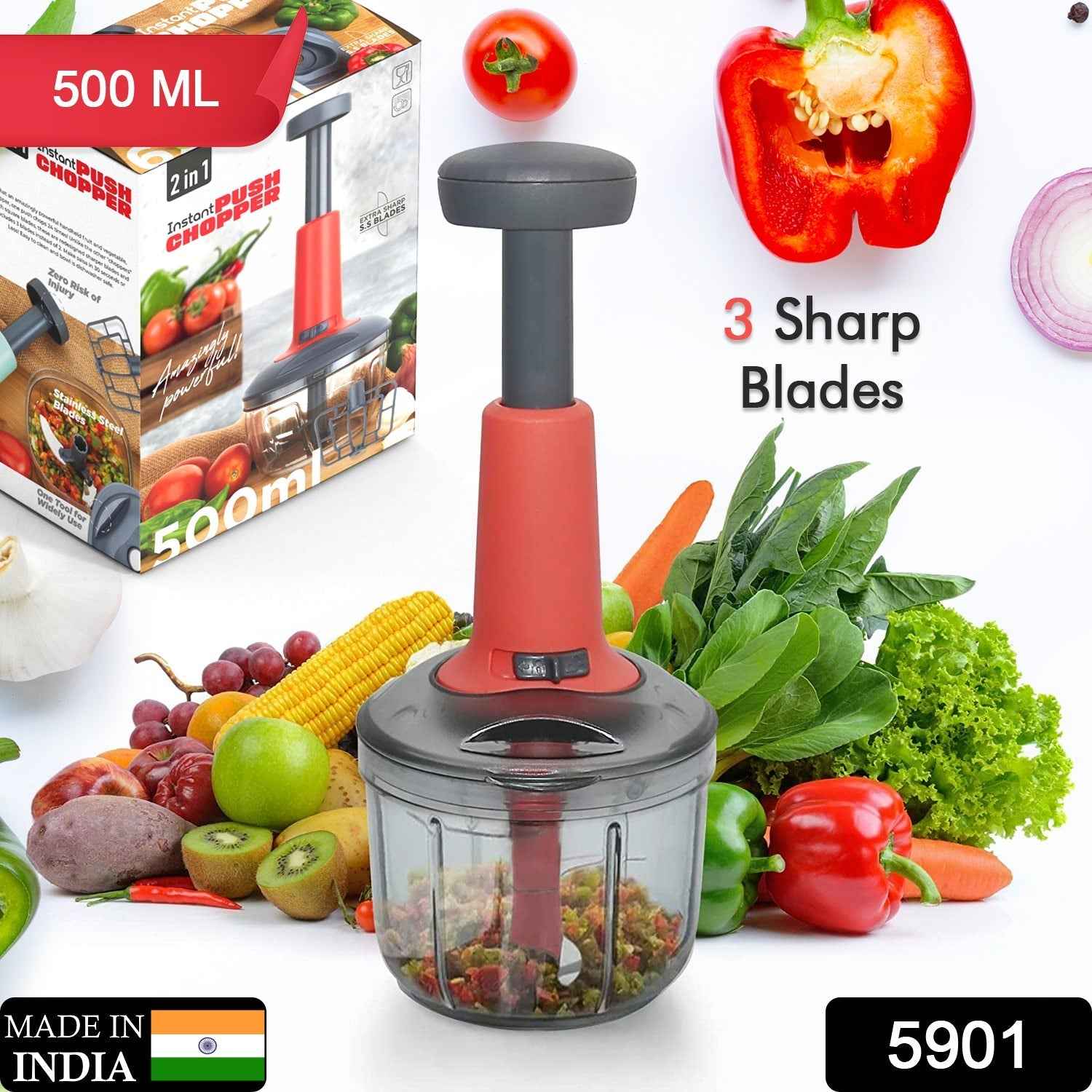 Hand Press Chopper – 3 Blades, Matte Finish for Kitchen | Quickslice