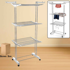 Cloth Drying Stand – 3-Tier Foldable Stainless Steel with Wheels