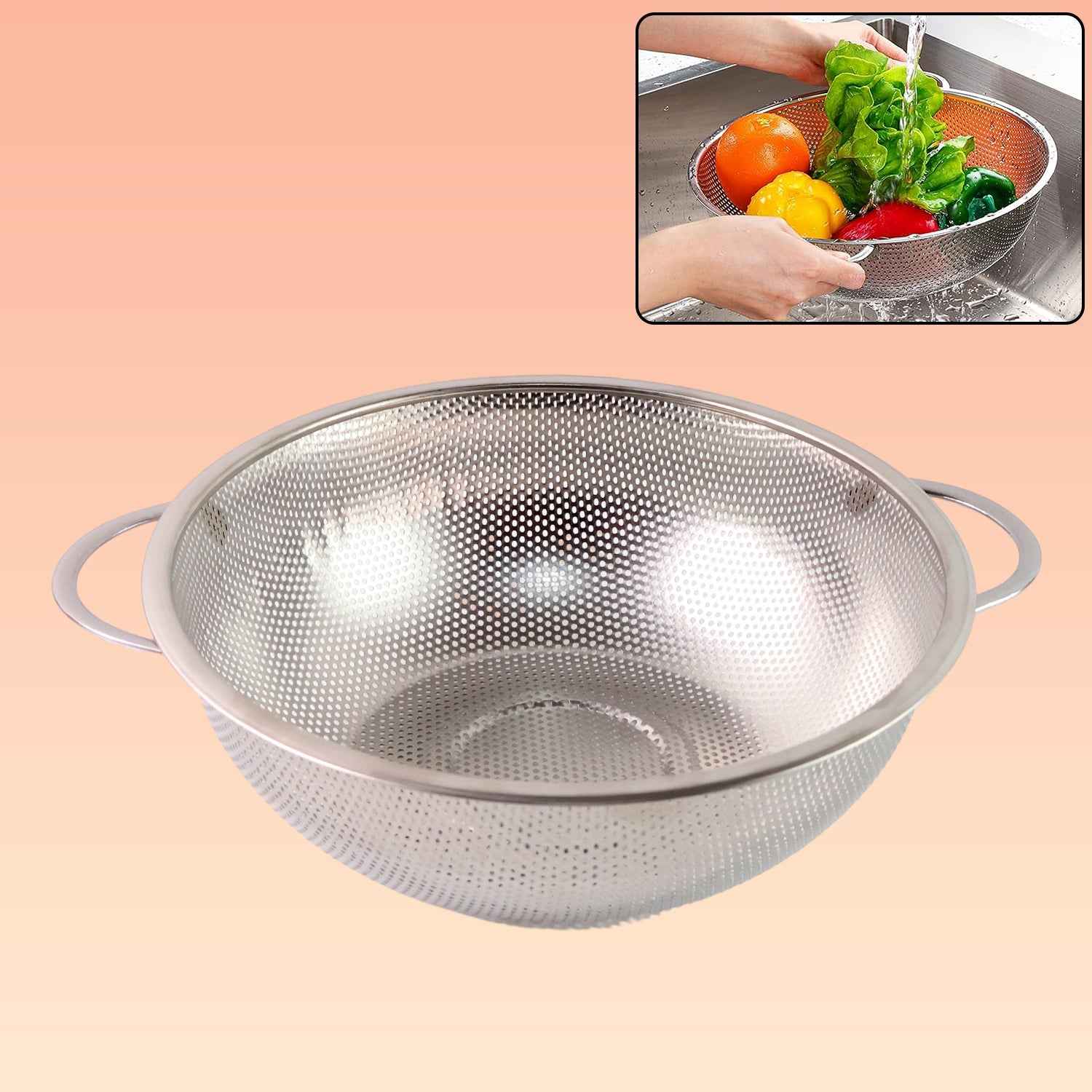 Stainless Steel Strainer Bowl – Multipurpose Kitchen Tool | Indo Glow