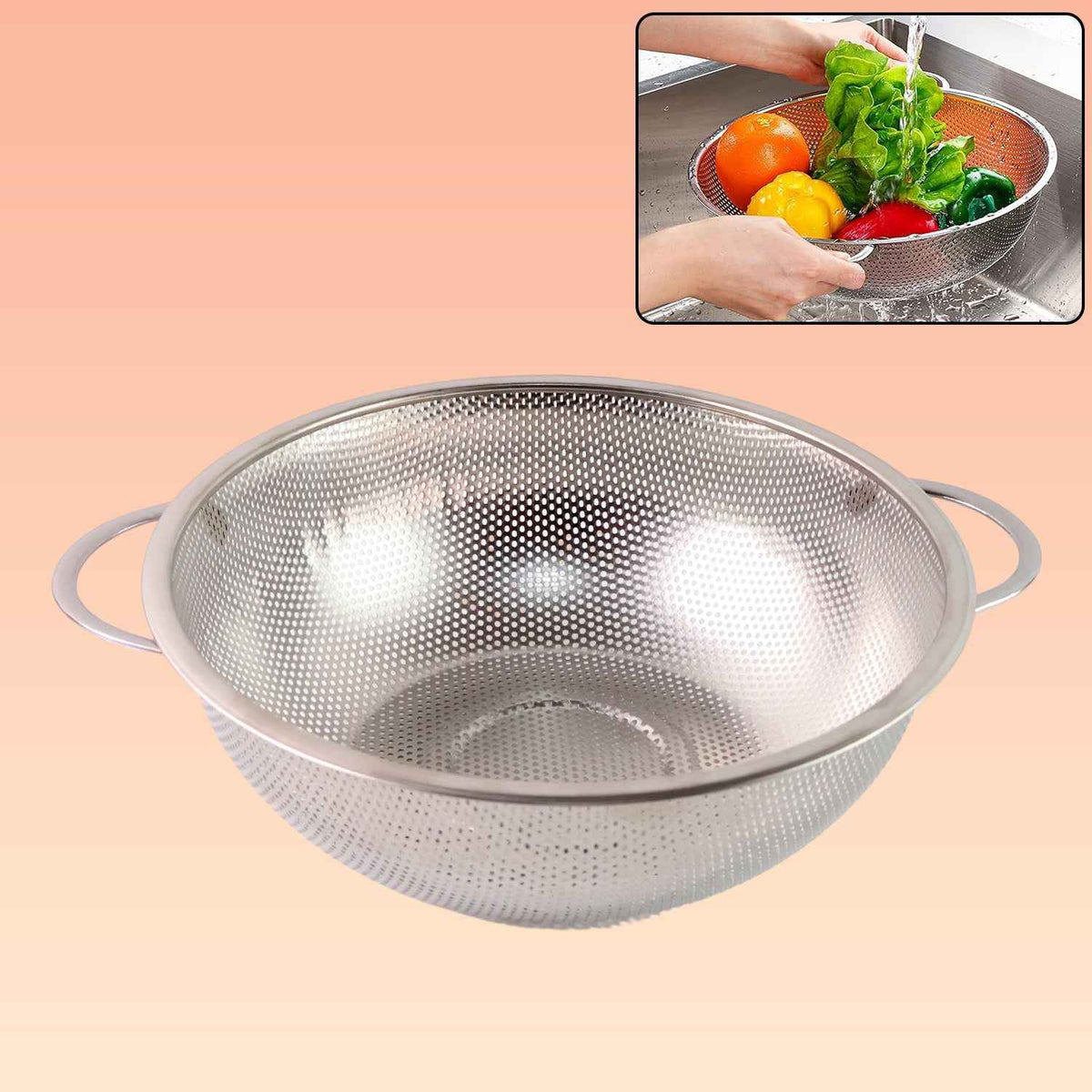Stainless Steel Strainer Bowl – Multipurpose Kitchen Tool | Indo Glow