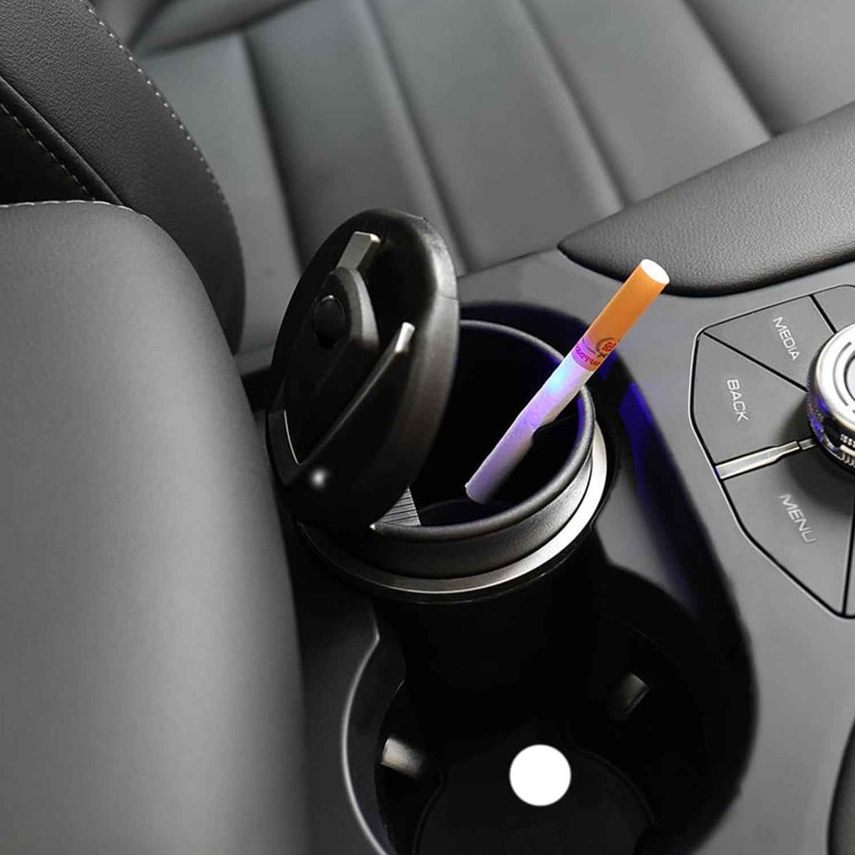 Portable Car Ashtray with Lid and Blue LED Light – Smokeless & Odour-Free