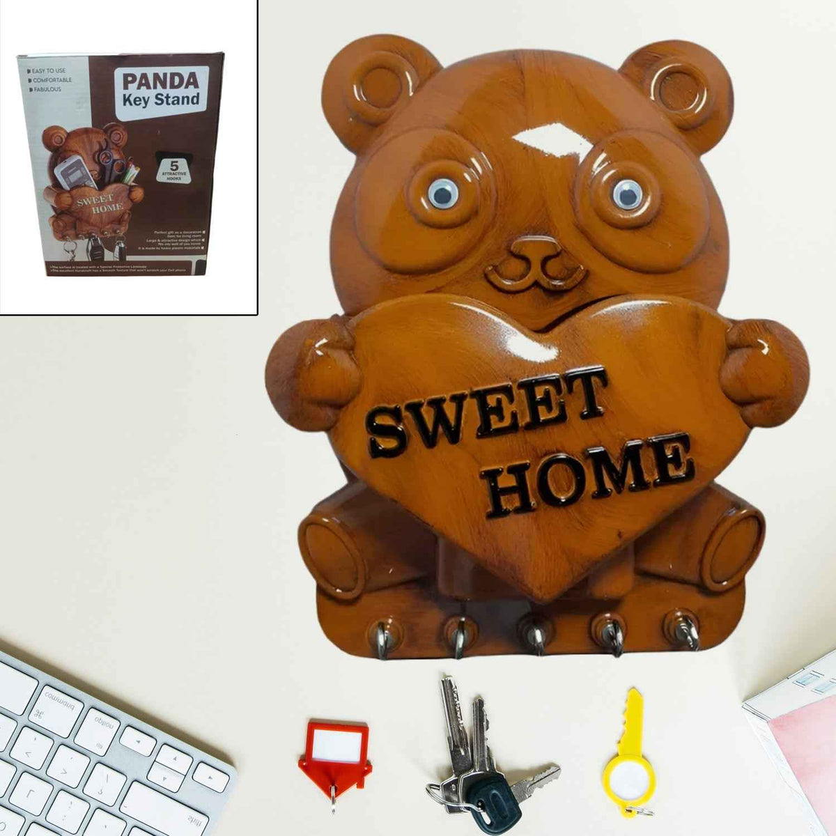 Panda Key Holder – 5-Hook Wall Mount Organiser | GlimmerHome
