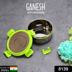 Stainless Steel Lunch Box – Round, Leak-proof 400ml | Ganesh