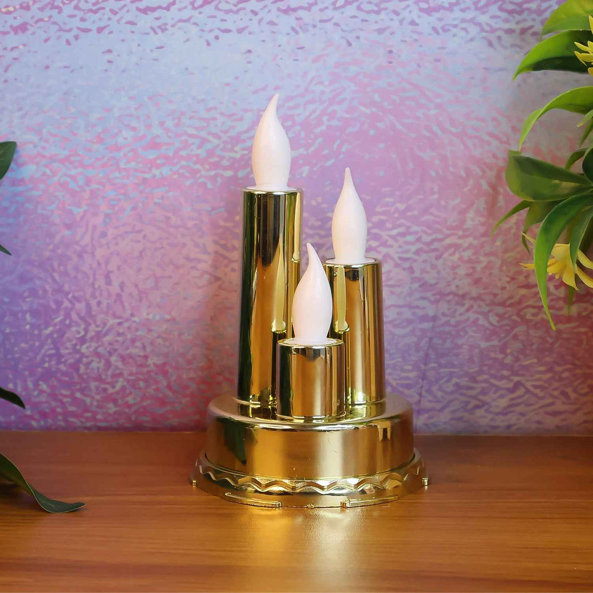 LED Flameless Candle Lamp – Triple Candle Design, Golden Glow