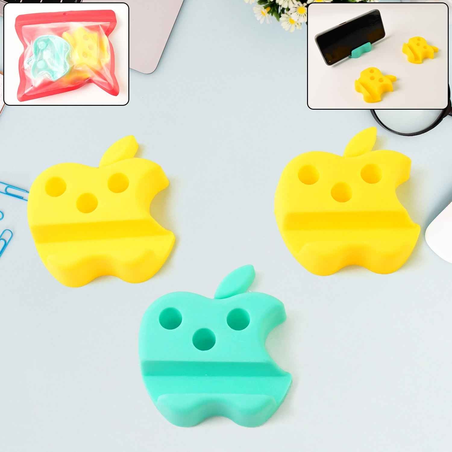 Durable plastic mobile phone holder in apple shape with pen storage