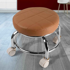 Rolling stool with heavy duty steel base and cushioned seat