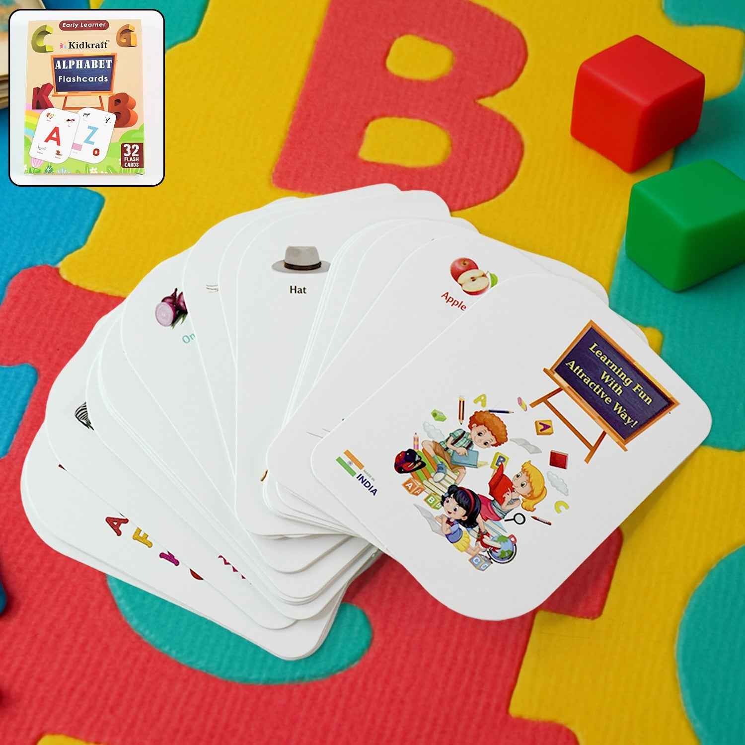 Alphabet Flash Cards Set – 32 Durable Early Learning Cards