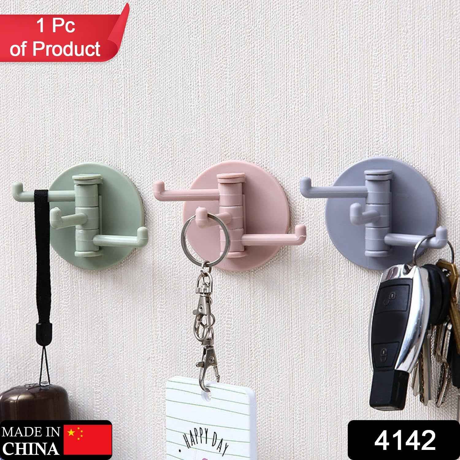 Punch-Free Sticky Hook – 3-Hook Rotating Organizer | GlimmerHome
