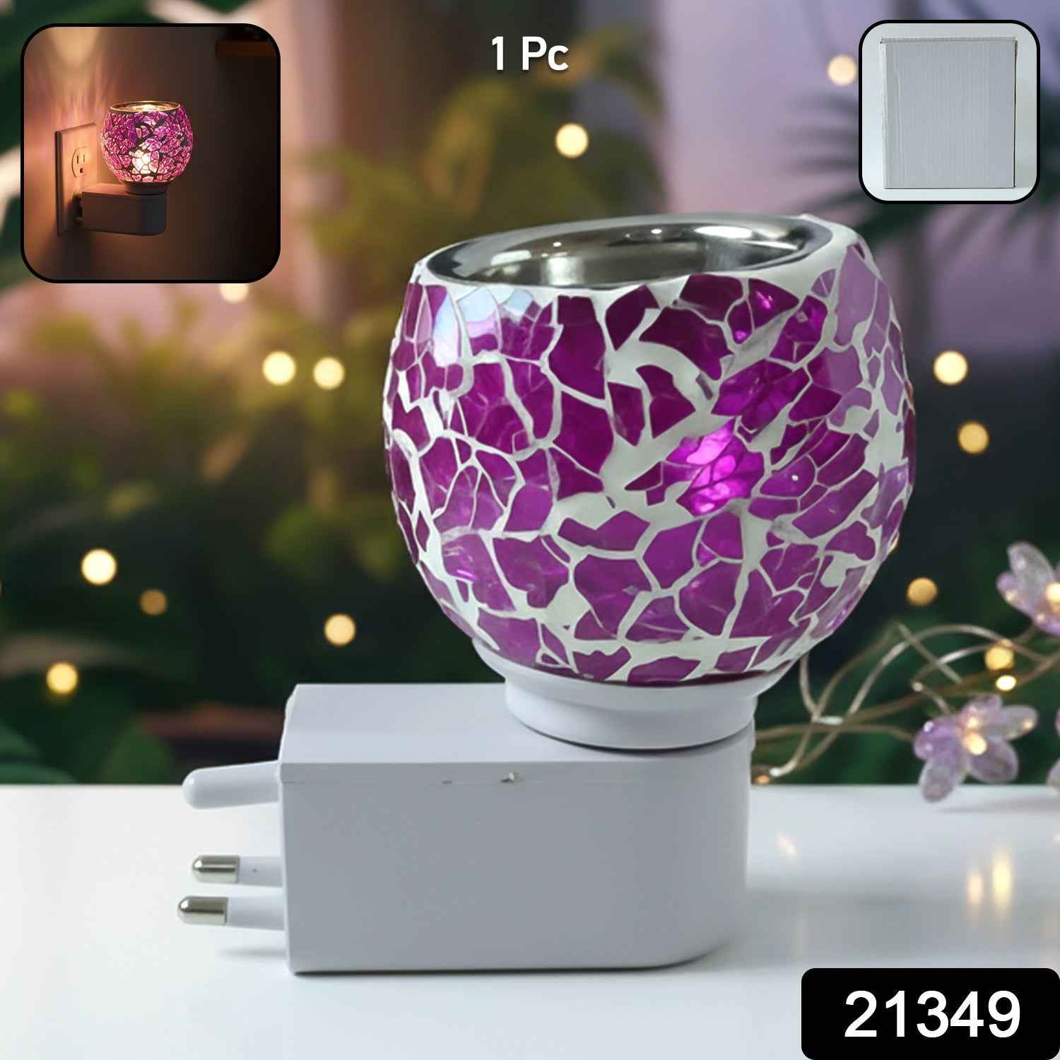 Plug-In Aroma Diffuser Lamp – Purple Mosaic Glass Night Light