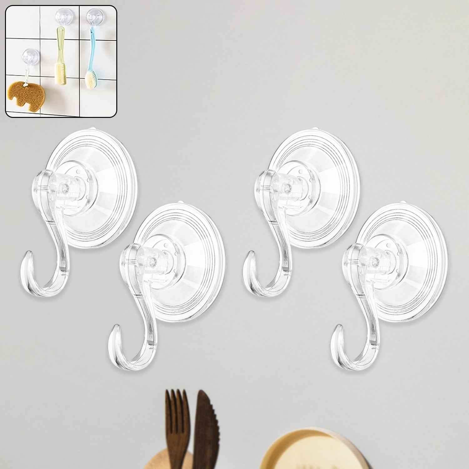 Plastic Suction Cup Hooks – Strong Hold & Reusable 4-Pc Set