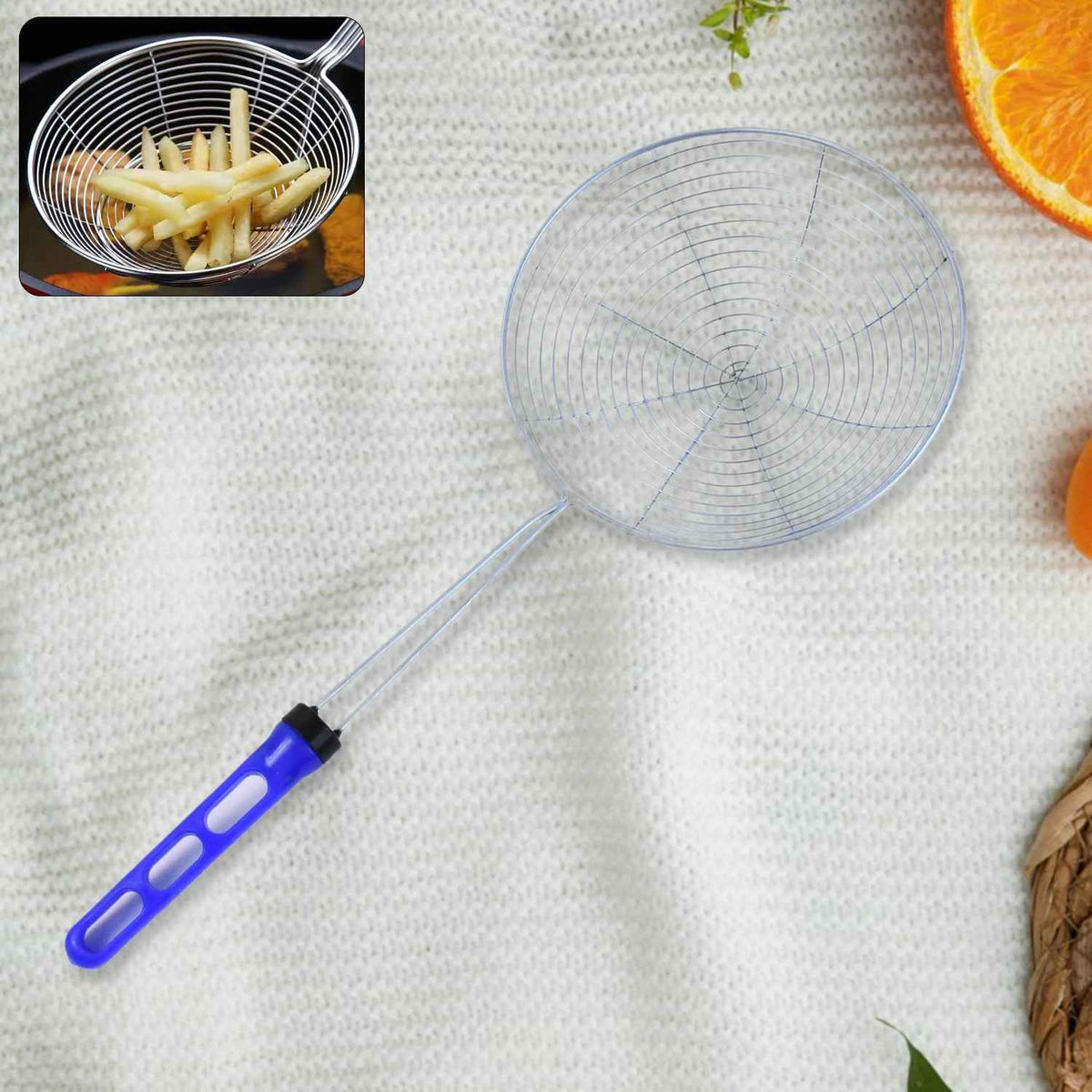 Stainless Steel Deep Fry Strainer – Large Size with Long Handle