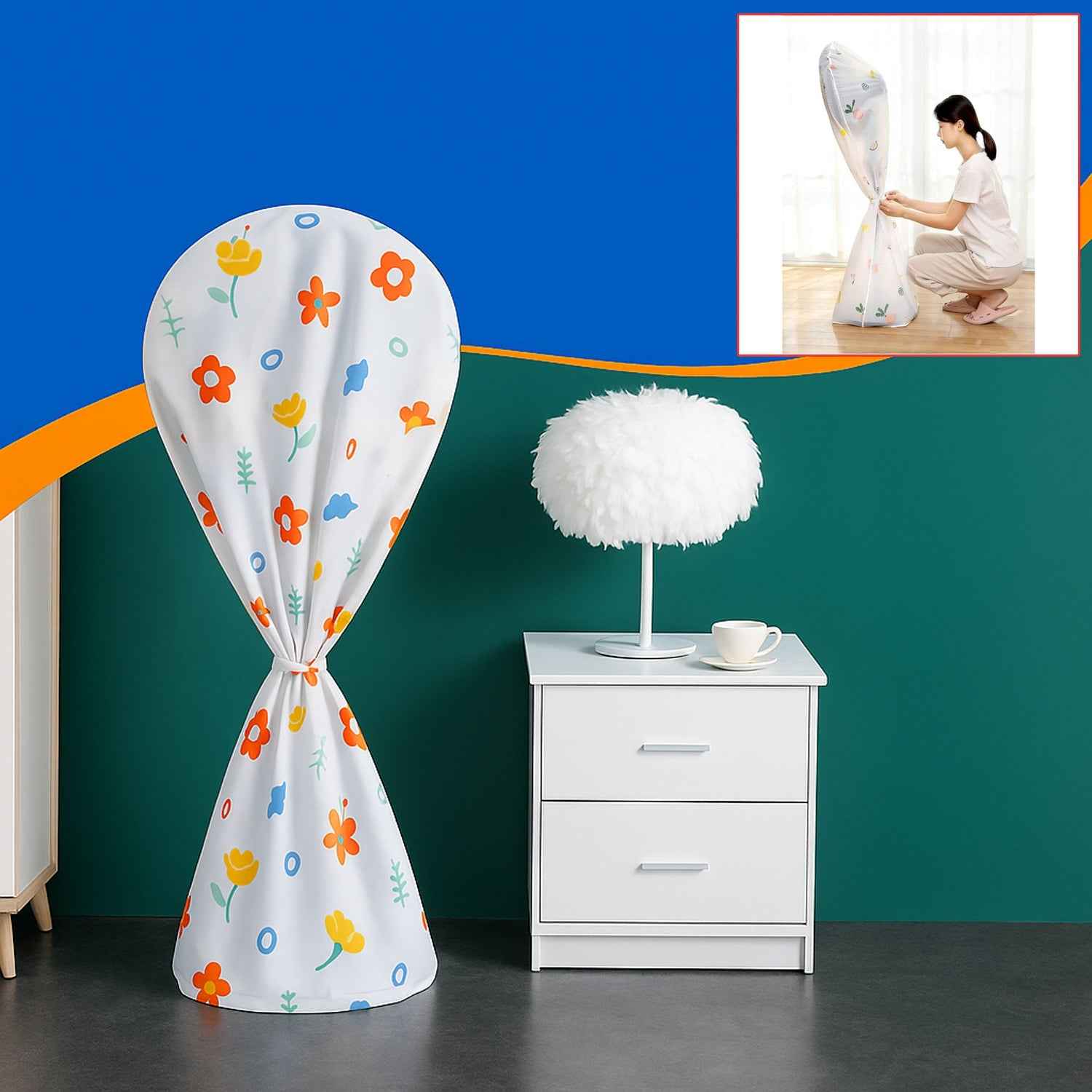 Flower-Printed Fan Cover – Durable Dust Protection 130x26 cm