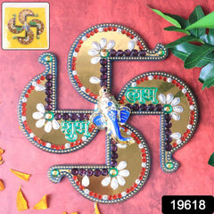 Golden Swastik Shubh Labh Wall Hanging – Ganesh Idol Decor for Prosperity