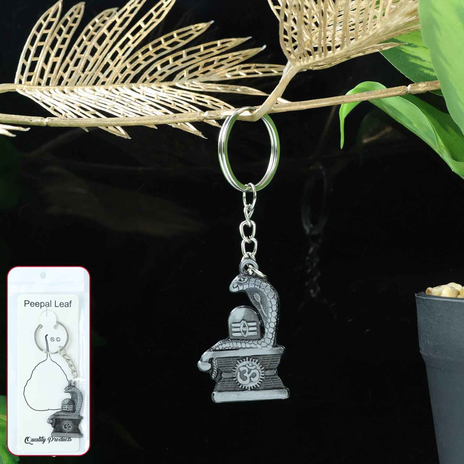 Shivling Keychain – Elegant Silver Metal Design with Snake Motif