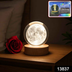 Close-up of the illuminated 3D Crystal Ball Lamp showcasing its intricate design.