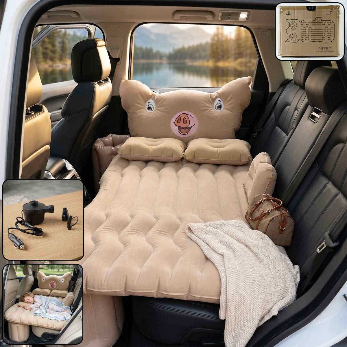 Car Air Mattress Bed Set Ð Cute Pig Design & Portable Comfort