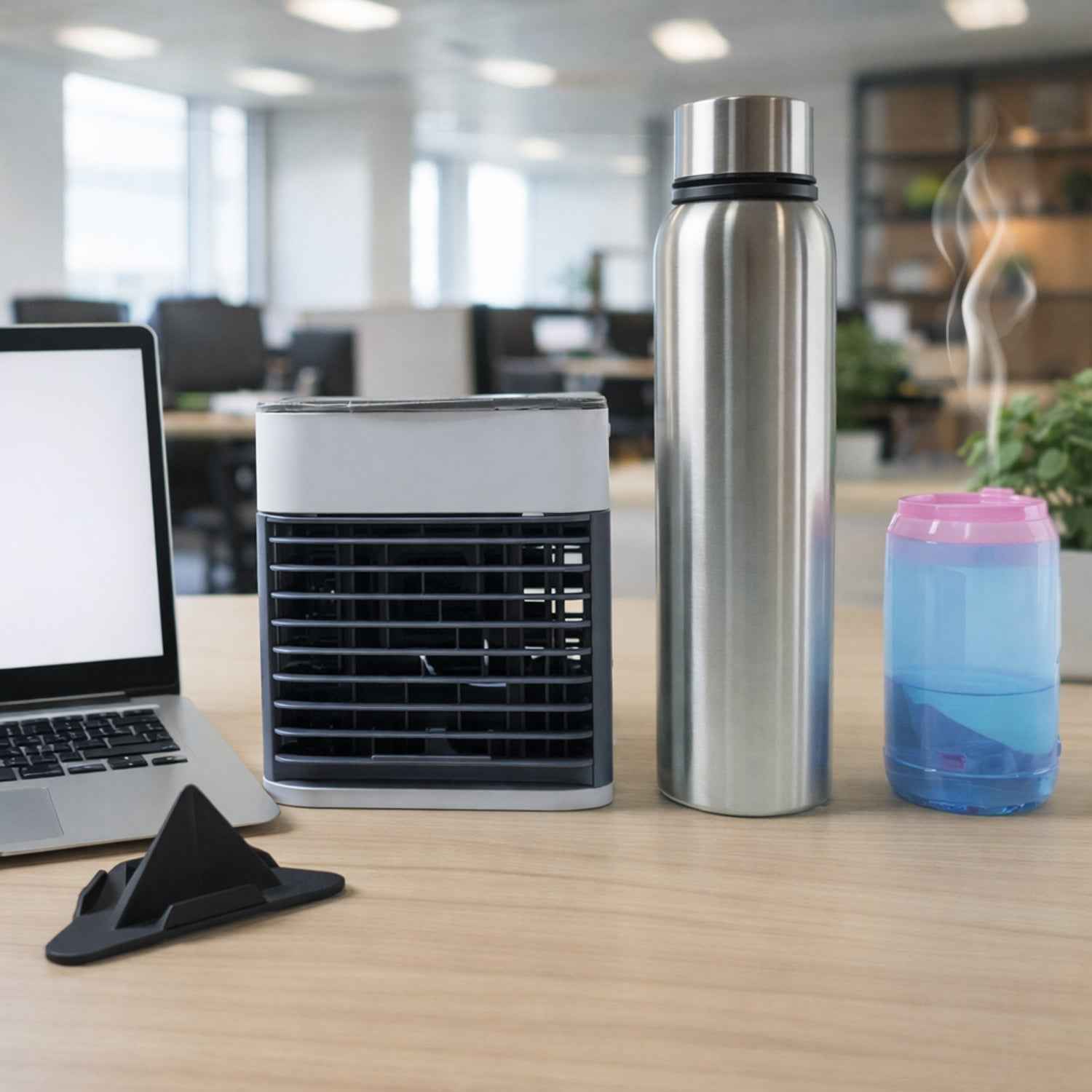 Office Essentials Combo Set – Mini Air Cooler & Water Bottles