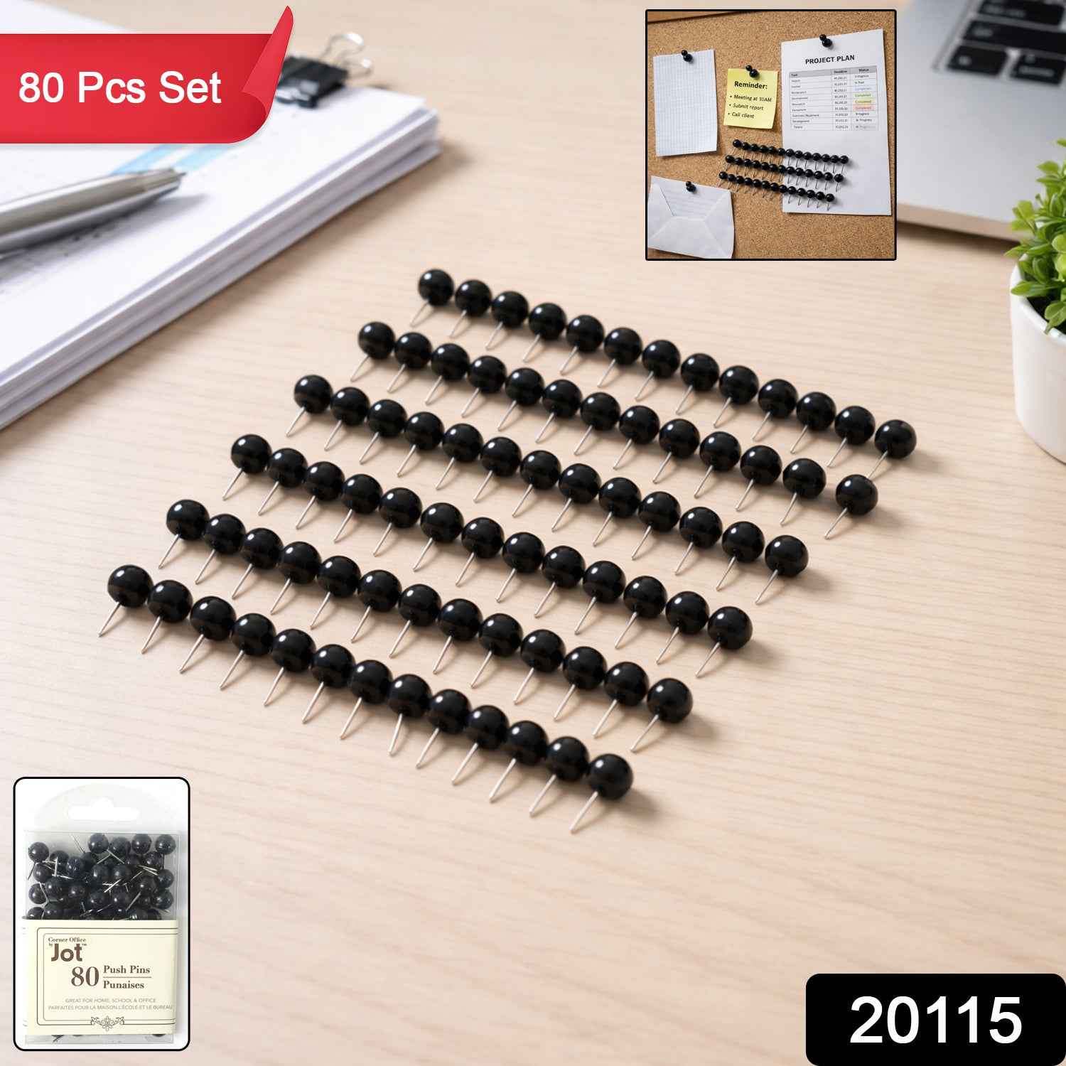 Round Head Push Pins – Strong Steel, Secure Pinning (80 Pieces)