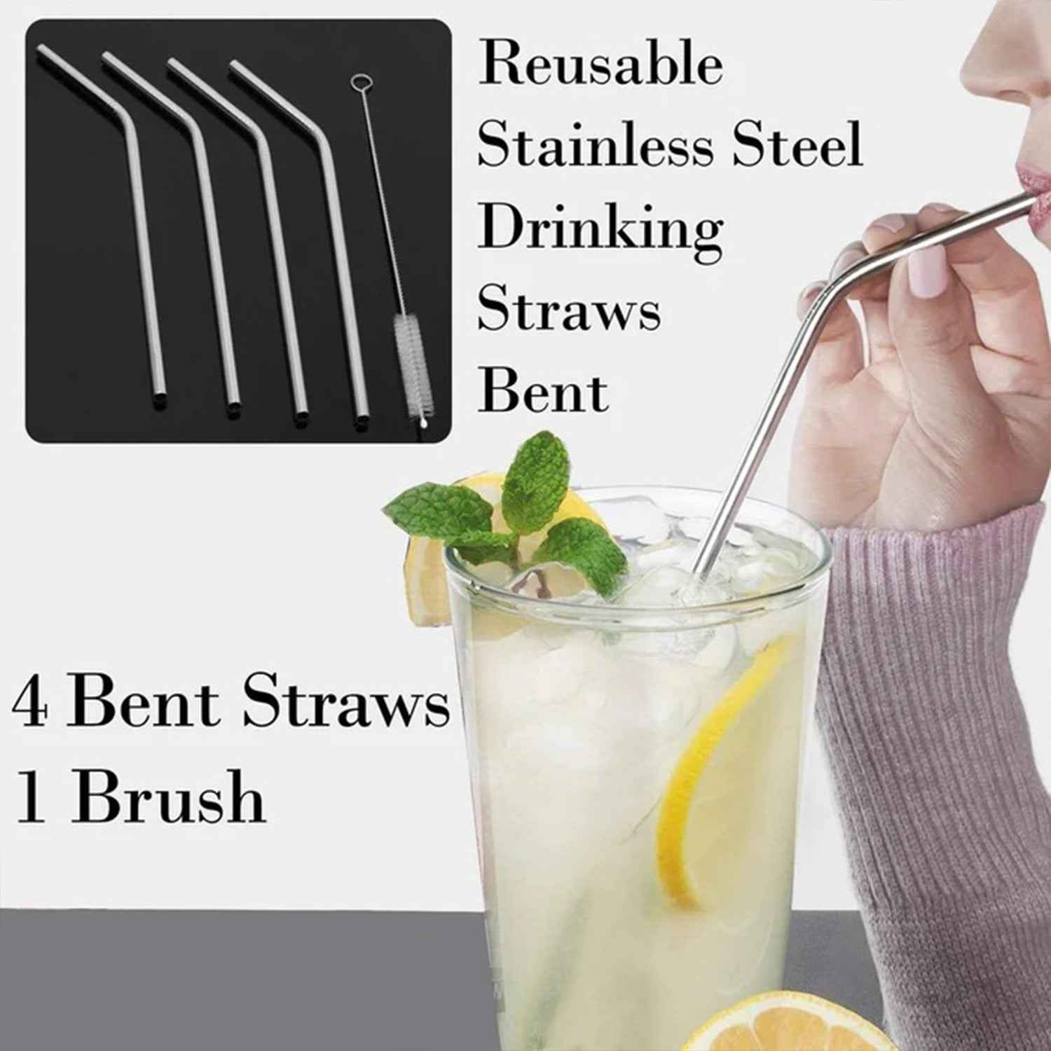 Stainless Steel Straws – Reusable Bent Set with Brush | Siplix