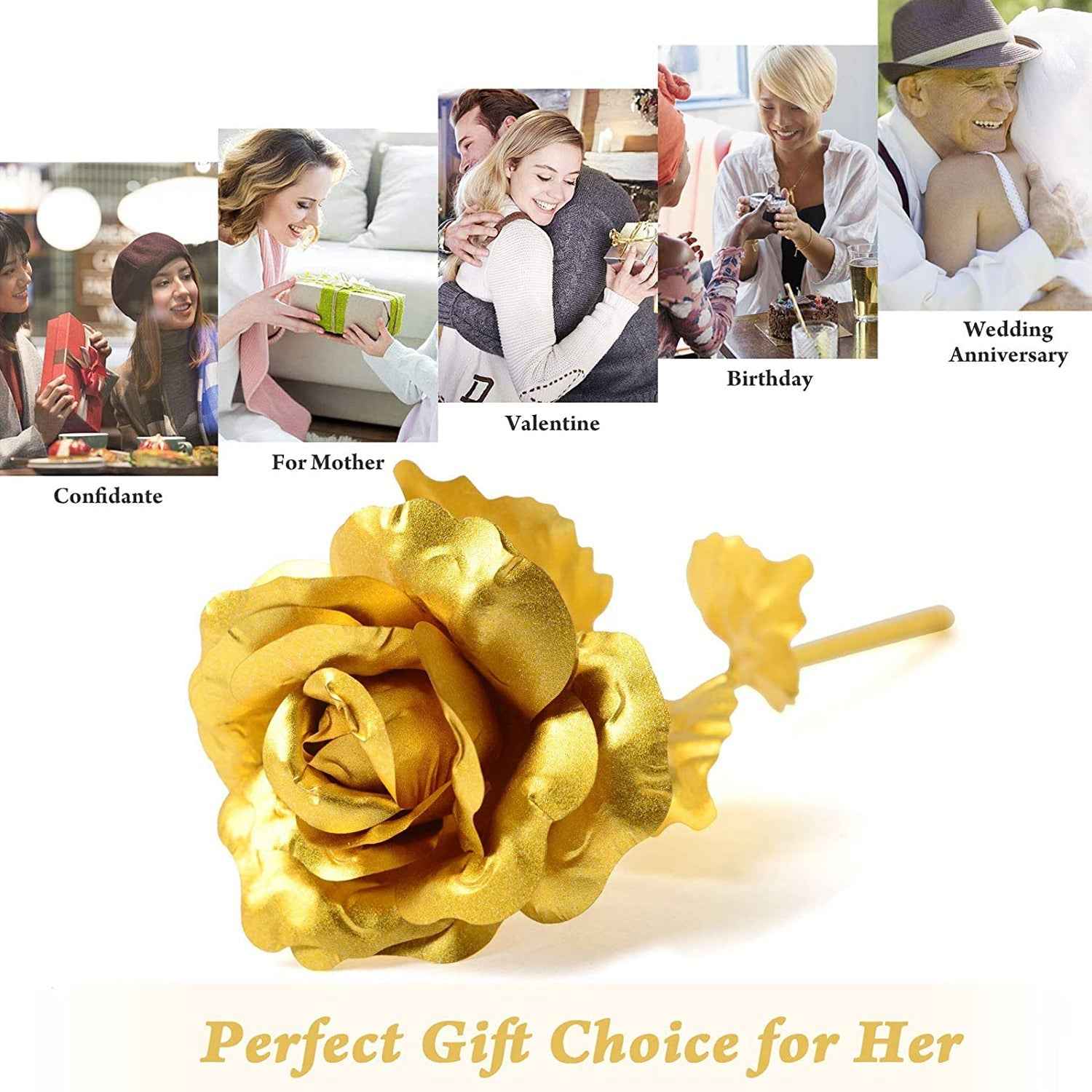 Decorative gold plated rose inside its premium clear display box
