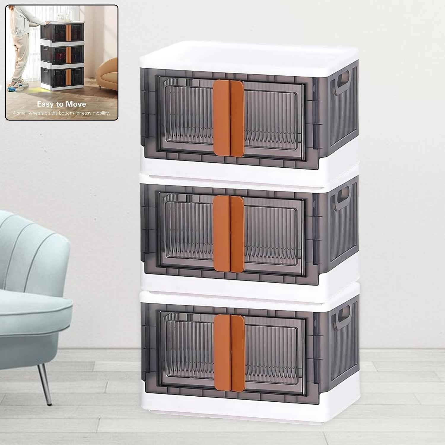 Plastic Folding Wardrobe Organizer – 3-Layer Storage with Wheels