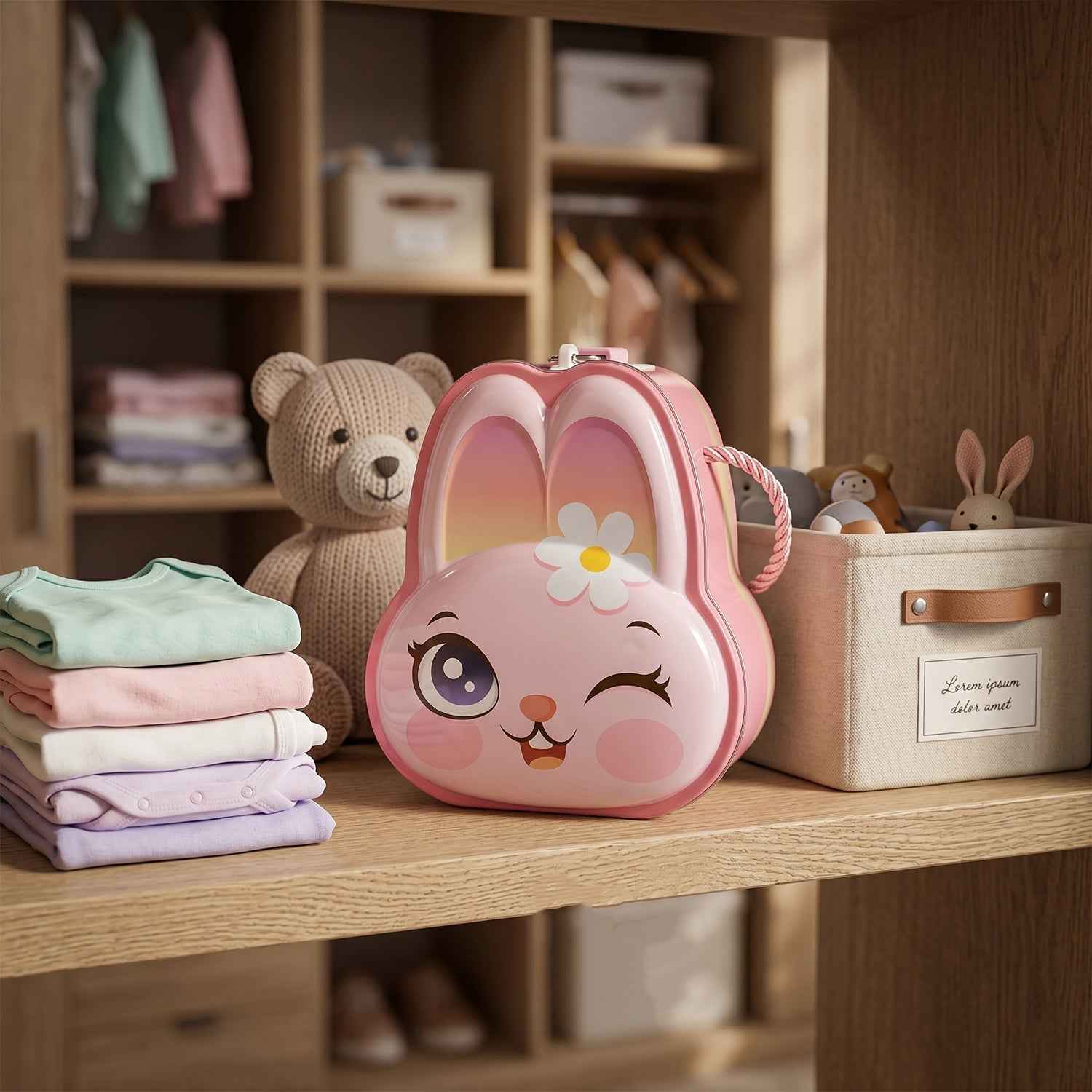 Kids Safe Lockable Bunny Piggy Bank Ð Fun & Durable Savings Toy