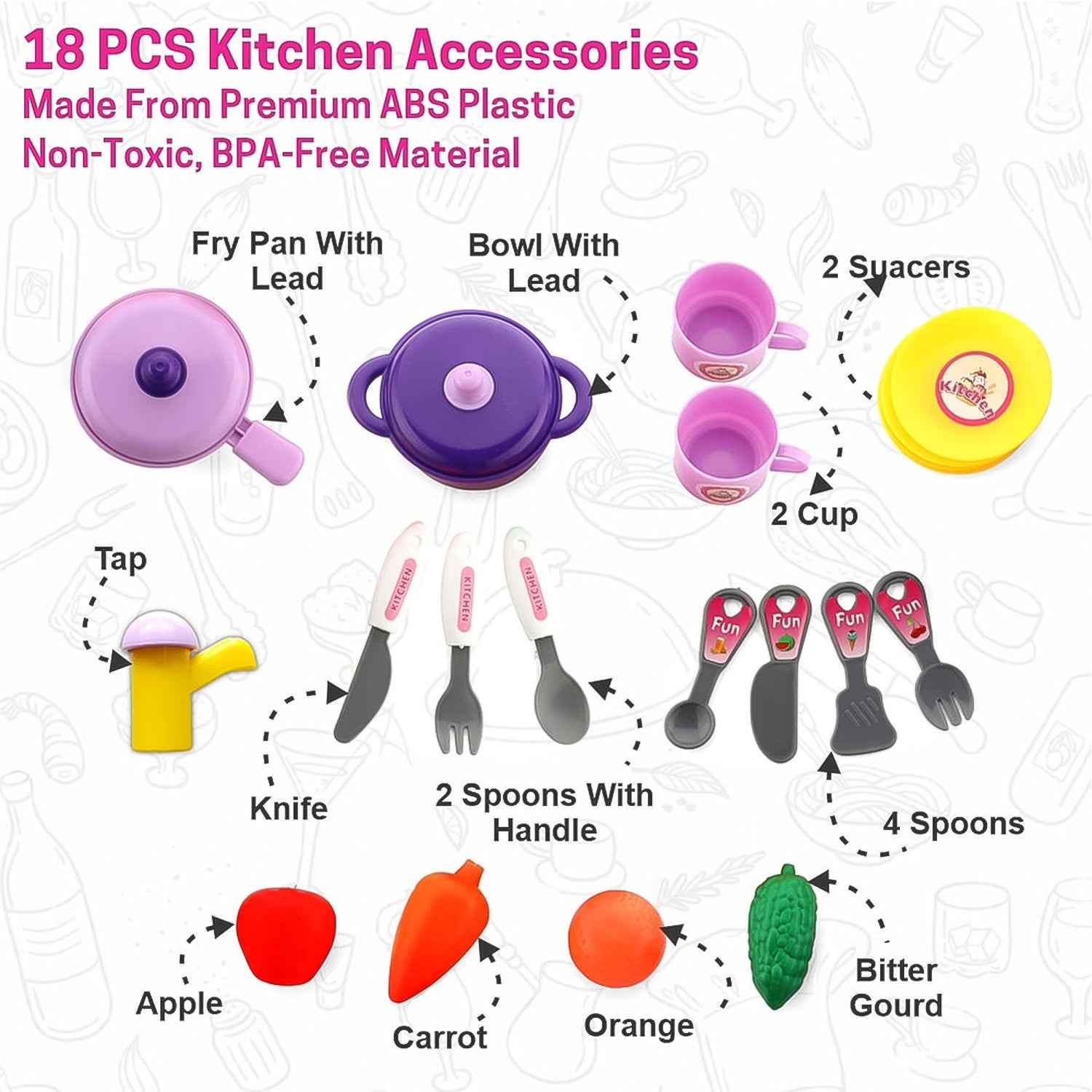 Kids Kitchen Play Set – 23-Piece Portable Pretend Play | Aditi