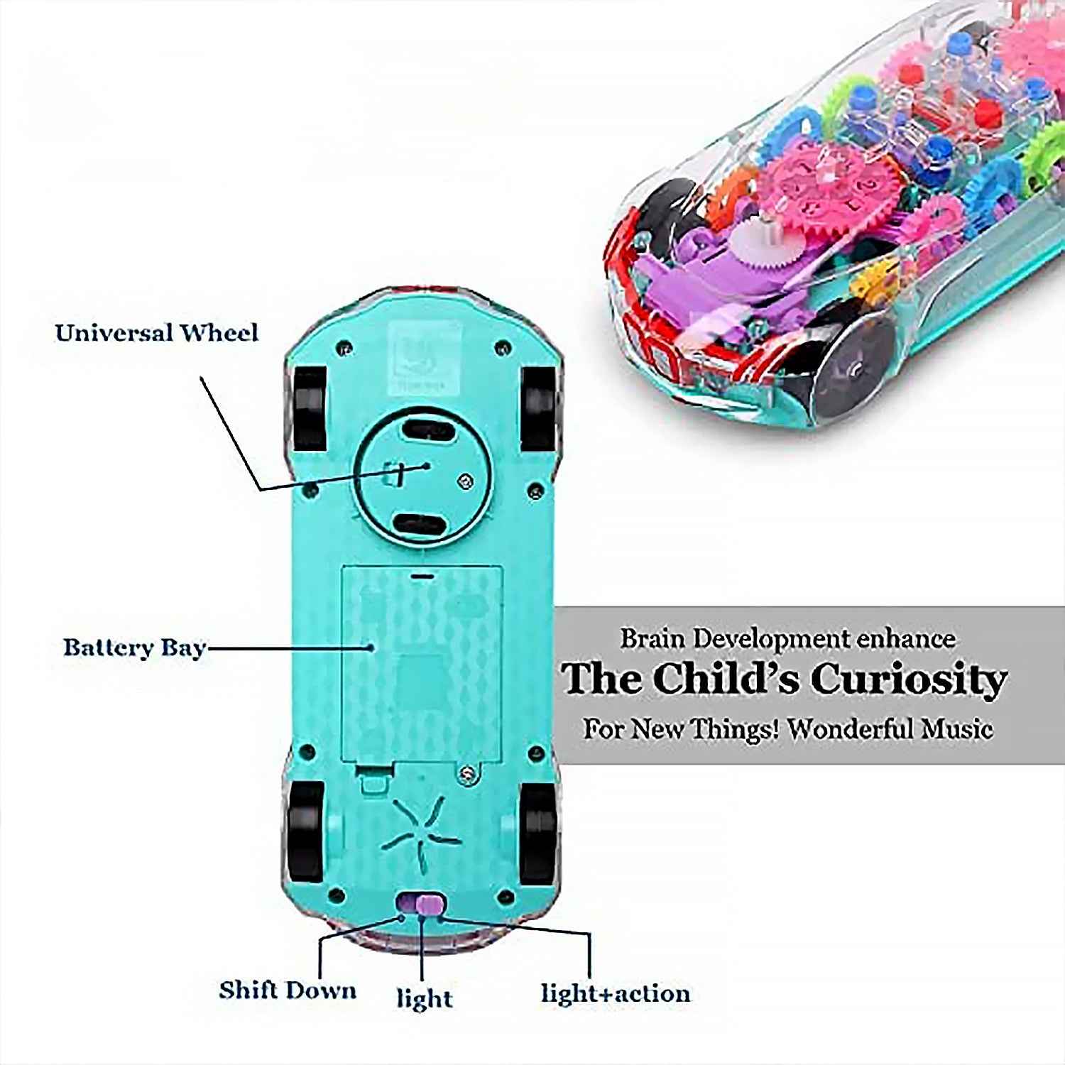 Gear Car Toy – Transparent, Musical & 3D Lights for Kids | Spark Tots
