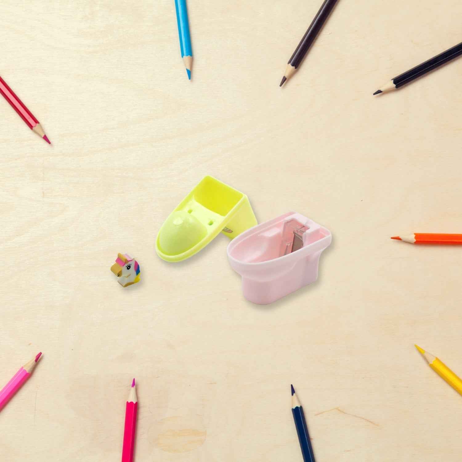 Toilet Pencil Sharpener – Fun Novelty with Eraser (2 Pc Set) | Writezo