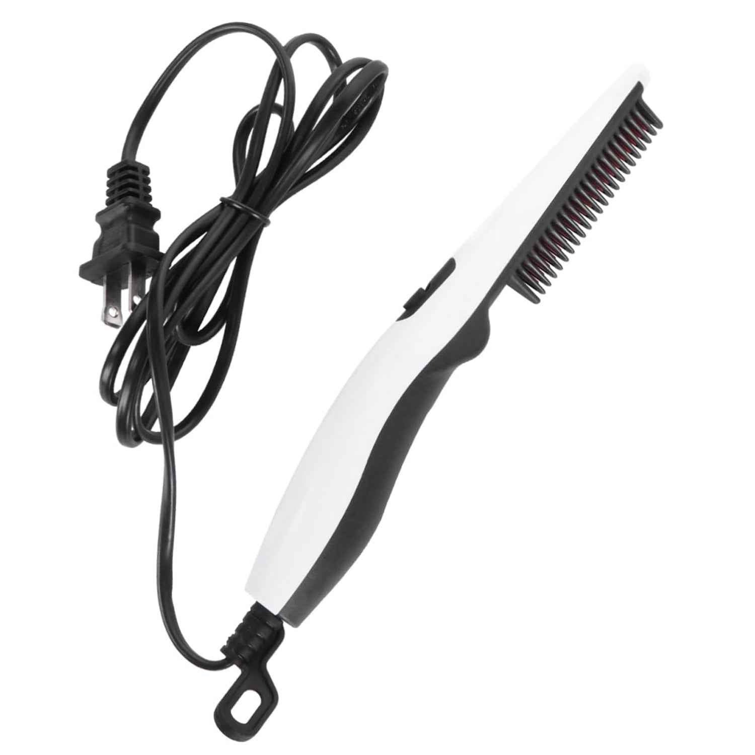Compact electric hair straightener with protective bristles.
