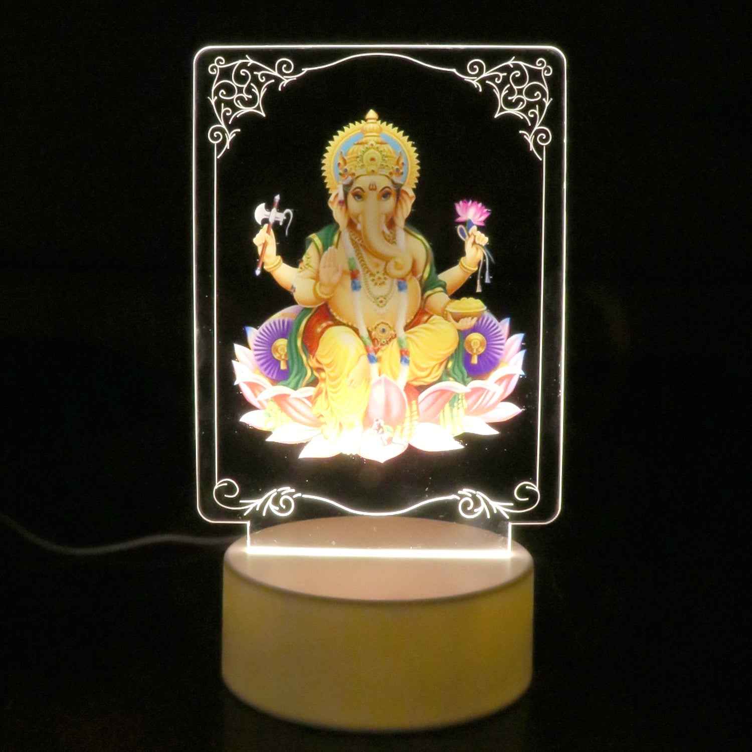 3D Lord Ganesh Frame – Soft White LED Night Light for Home Decor