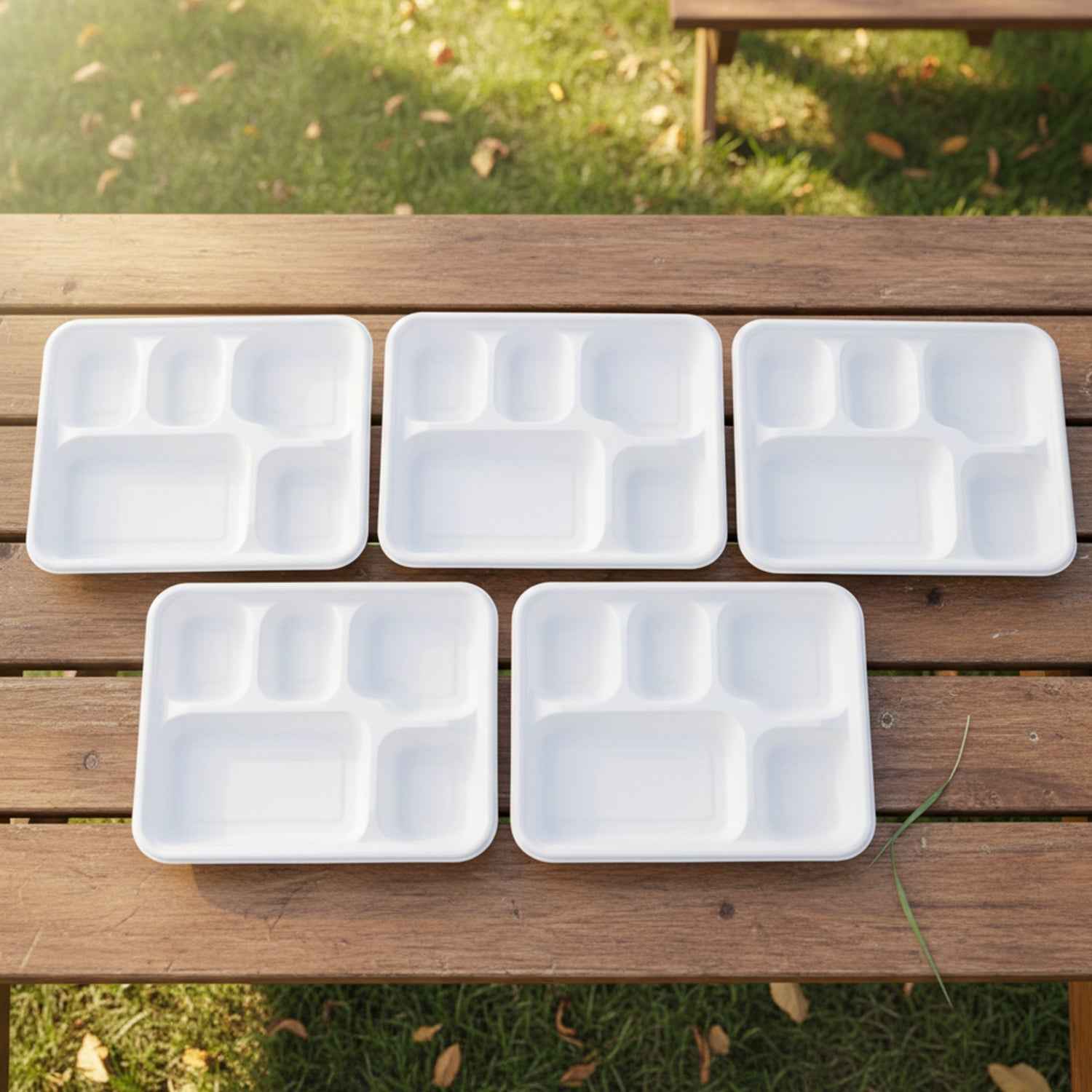 Compostable Bagasse Meal Tray – 5 Compartments, Eco-Friendly 10 Pcs