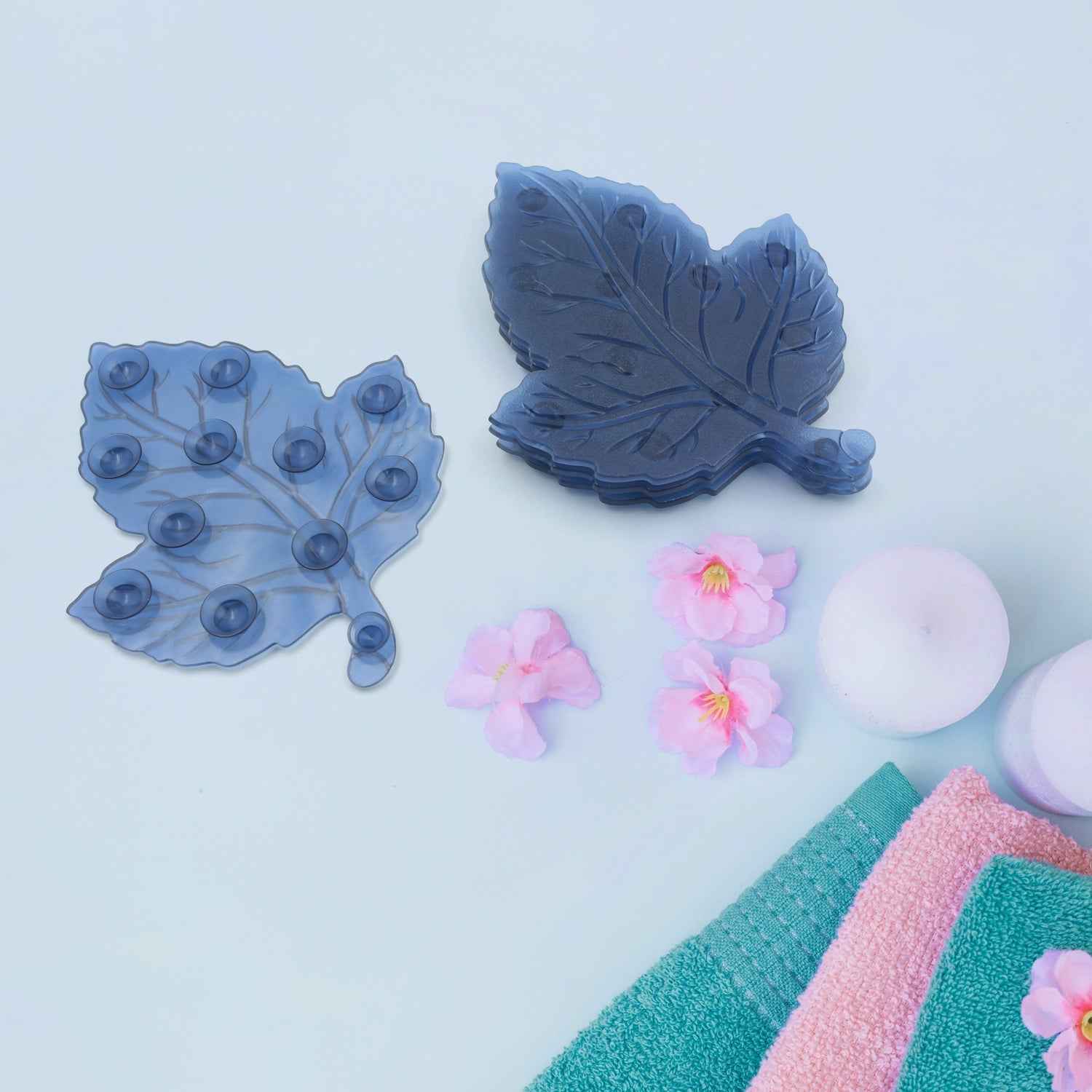 Baby Anti-Slip Bath Mat – Leaf Shaped PVC 4 Pc Set | CrystalWash