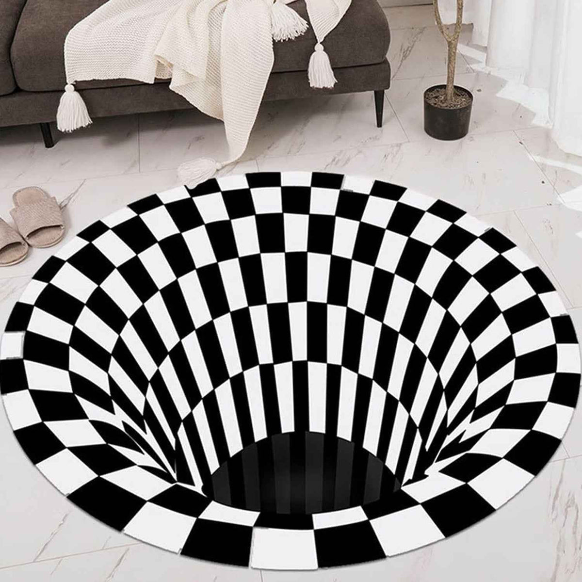 3D Space Round Carpet – Non-Slip Optical Illusion Rug