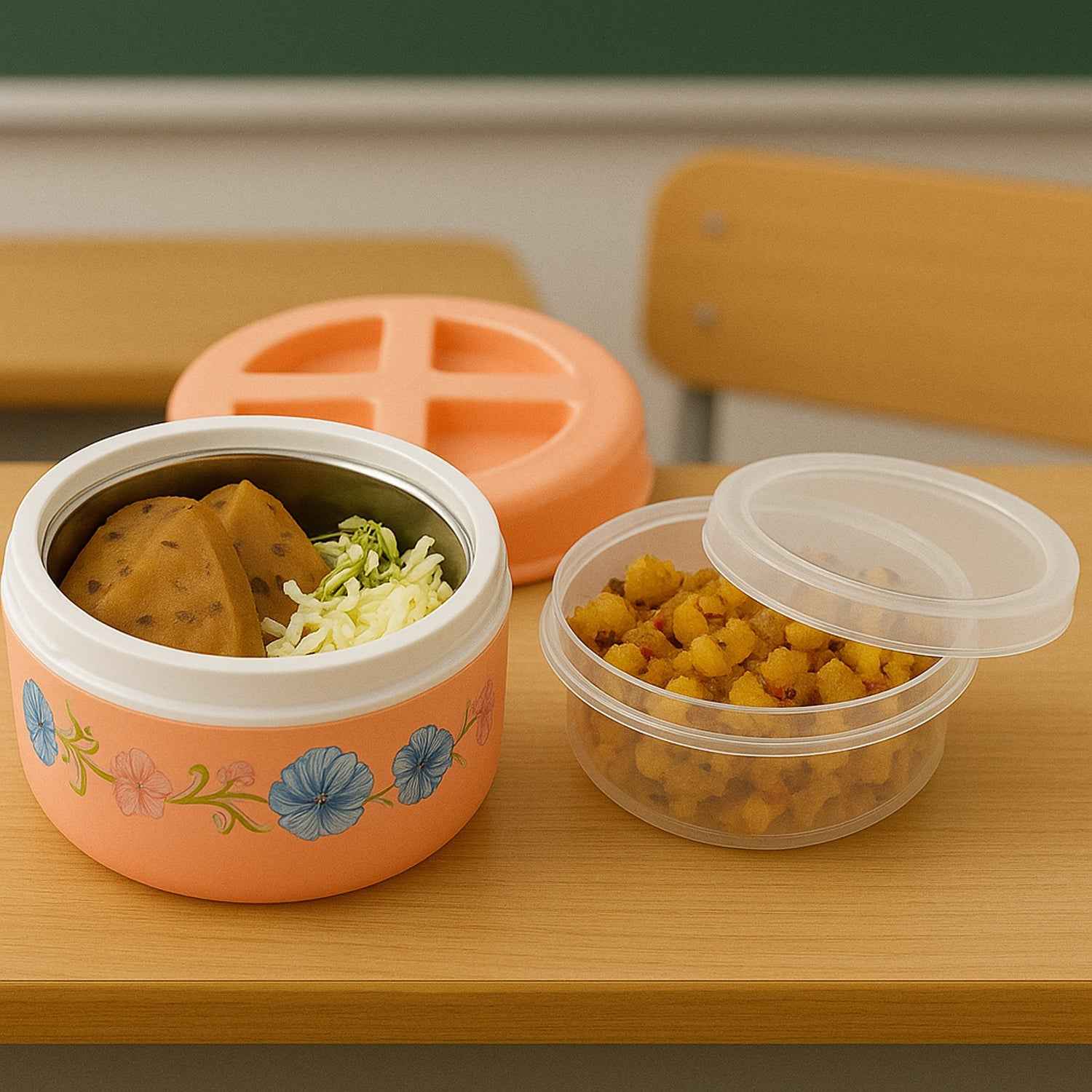 Insulated Lunch Box – Floral Print Double Wall Hot Pot